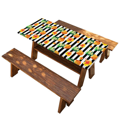 Pineapple And Hibiscus Striped Print Picnic Table Cover