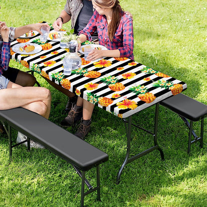 Pineapple And Hibiscus Striped Print Picnic Table Cover