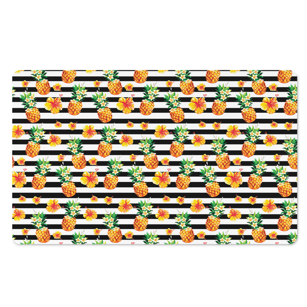 Pineapple And Hibiscus Striped Print Polyester Doormat
