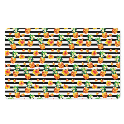 Pineapple And Hibiscus Striped Print Polyester Doormat