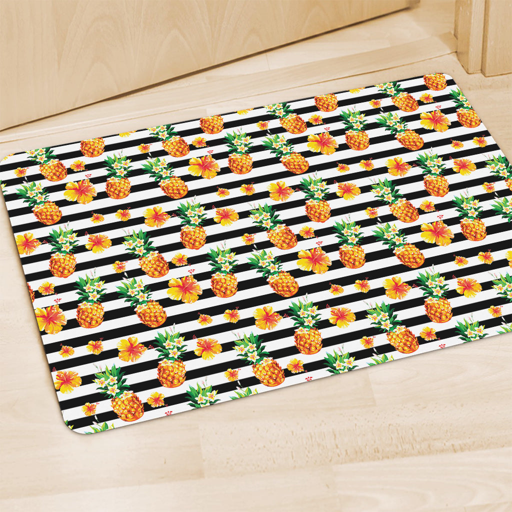 Pineapple And Hibiscus Striped Print Polyester Doormat
