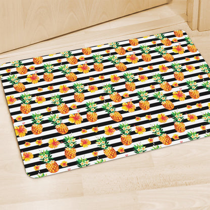 Pineapple And Hibiscus Striped Print Polyester Doormat