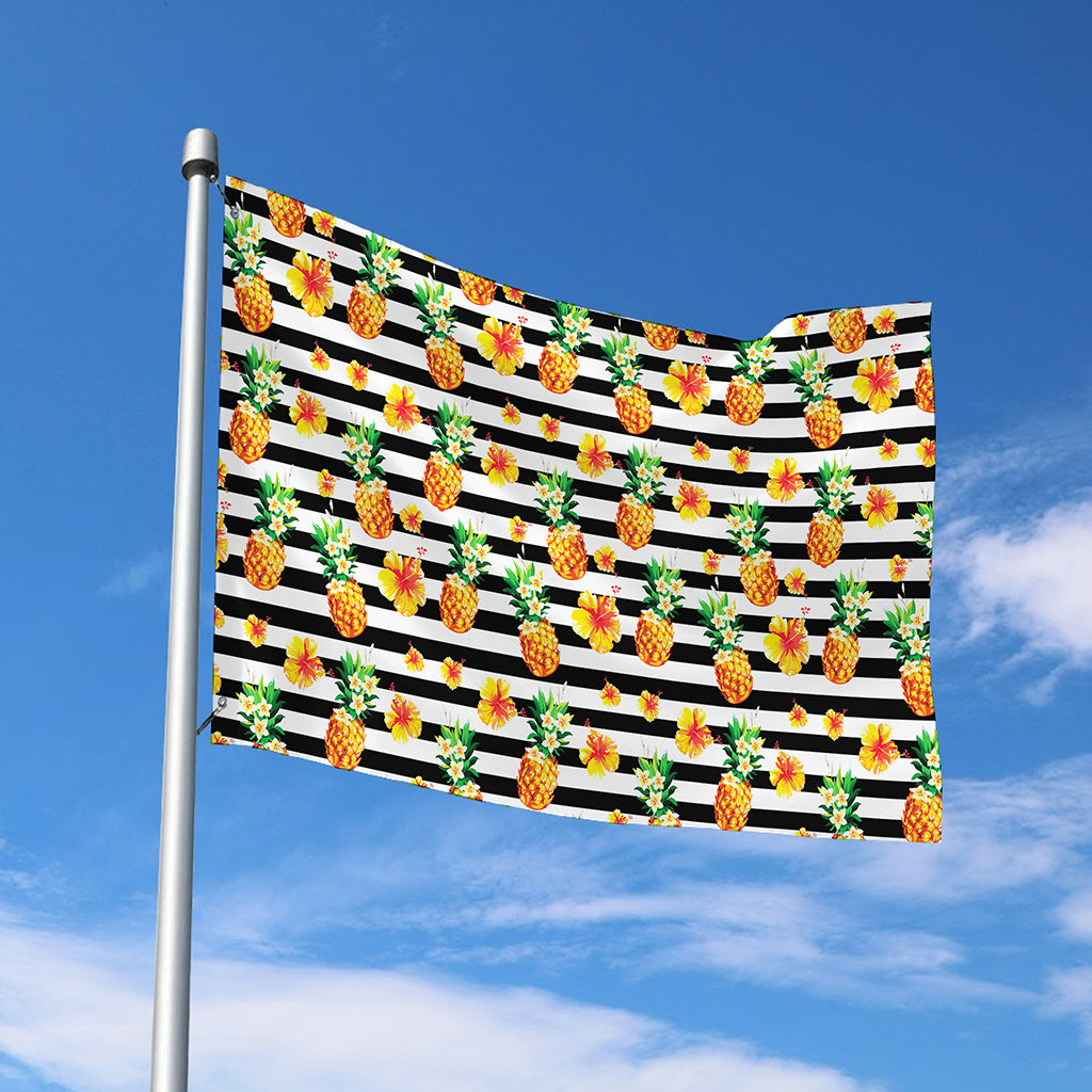 Pineapple And Hibiscus Striped Print Polyester Flag
