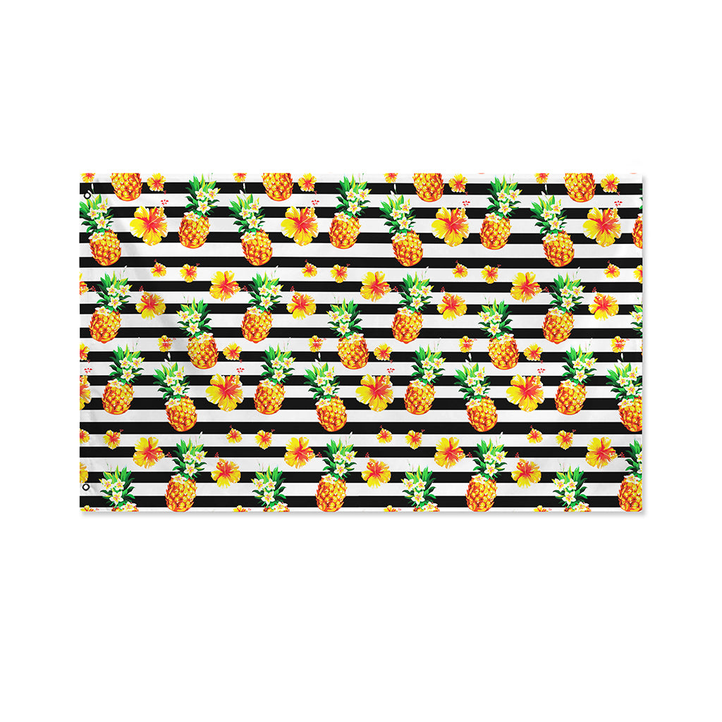 Pineapple And Hibiscus Striped Print Polyester Flag