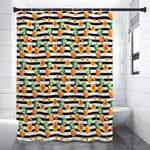 Pineapple And Hibiscus Striped Print Premium Shower Curtain