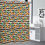 Pineapple And Hibiscus Striped Print Premium Shower Curtain