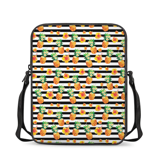 Pineapple And Hibiscus Striped Print Rectangular Crossbody Bag