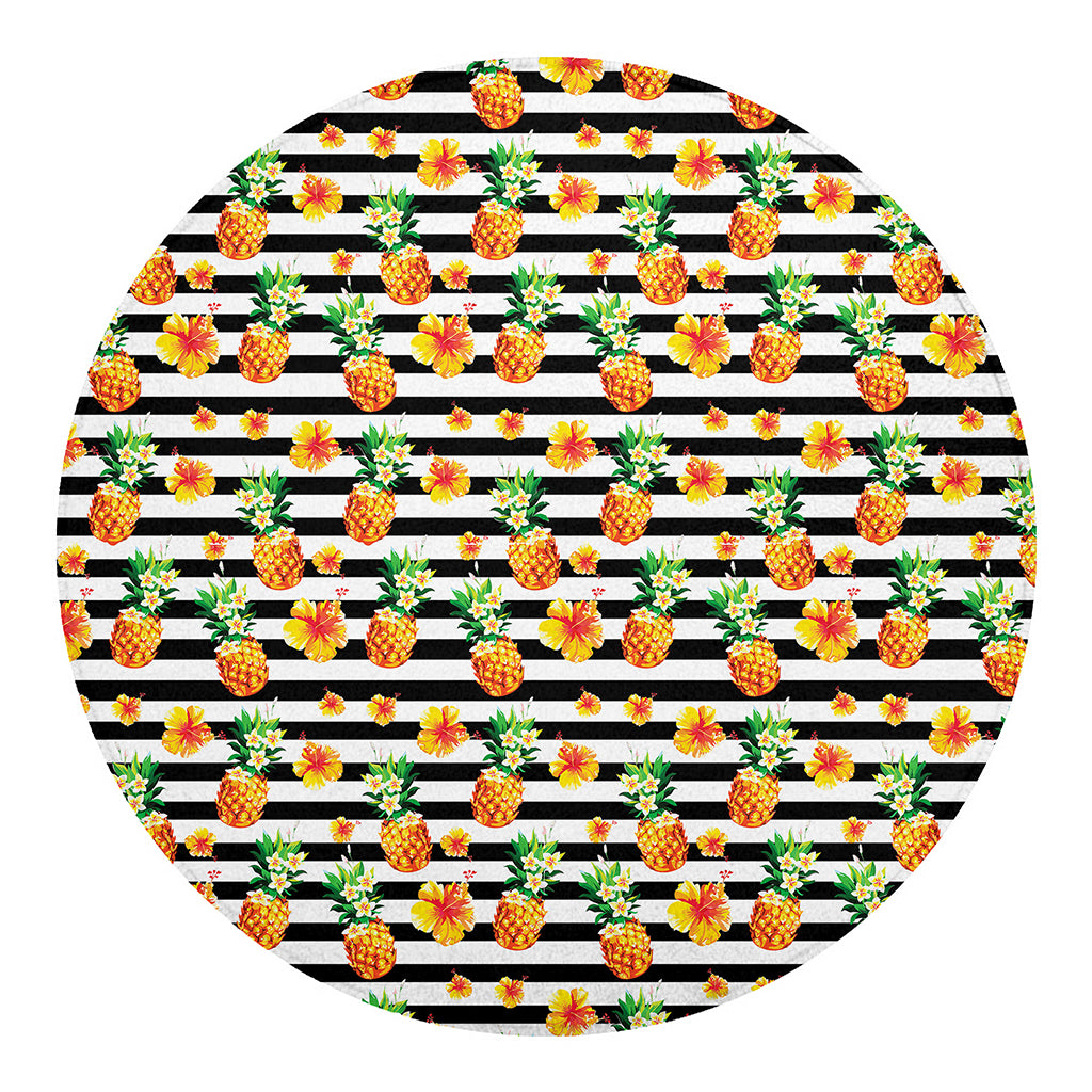 Pineapple And Hibiscus Striped Print Round Blanket