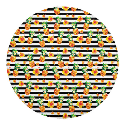Pineapple And Hibiscus Striped Print Round Blanket