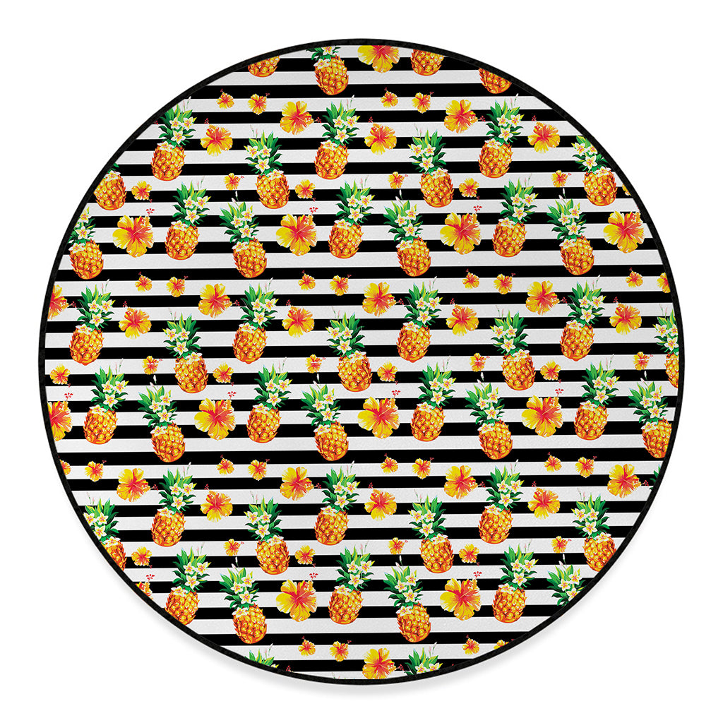 Pineapple And Hibiscus Striped Print Round Floor Mat