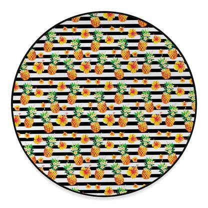 Pineapple And Hibiscus Striped Print Round Floor Mat