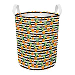 Pineapple And Hibiscus Striped Print Round Laundry Basket