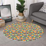 Pineapple And Hibiscus Striped Print Round Rug