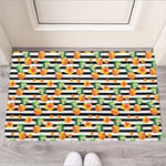 Pineapple And Hibiscus Striped Print Rubber Doormat