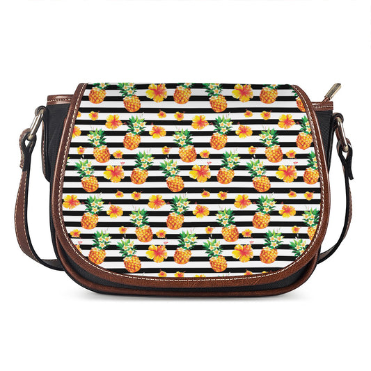 Pineapple And Hibiscus Striped Print Saddle Bag