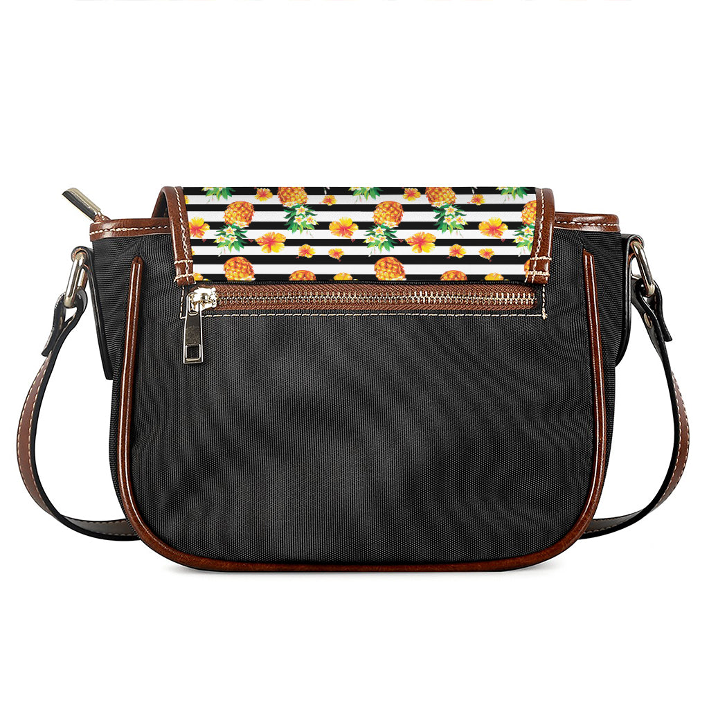 Pineapple And Hibiscus Striped Print Saddle Bag