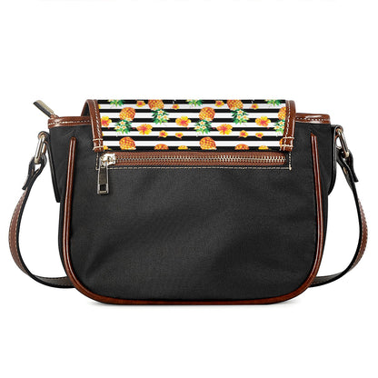 Pineapple And Hibiscus Striped Print Saddle Bag