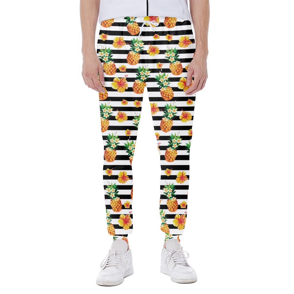 Pineapple And Hibiscus Striped Print Scuba Joggers
