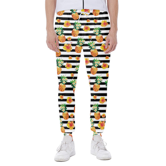 Pineapple And Hibiscus Striped Print Scuba Joggers