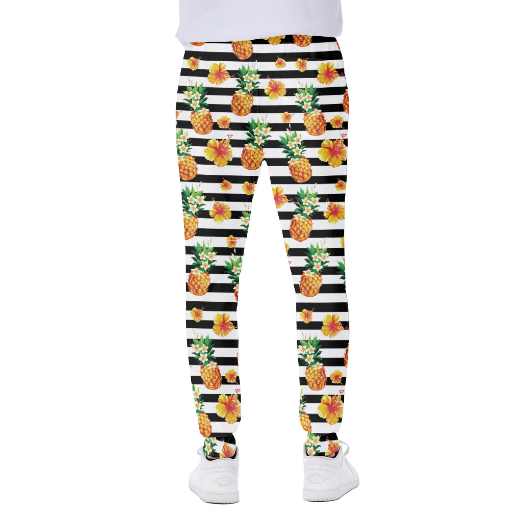 Pineapple And Hibiscus Striped Print Scuba Joggers