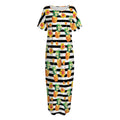 Pineapple And Hibiscus Striped Print Short Sleeve Long Nightdress