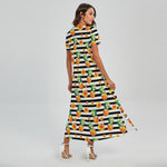 Pineapple And Hibiscus Striped Print Short Sleeve Maxi Dress