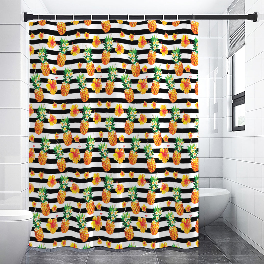 Pineapple And Hibiscus Striped Print Shower Curtain