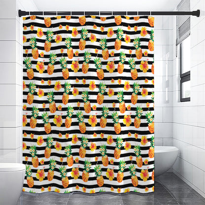 Pineapple And Hibiscus Striped Print Shower Curtain