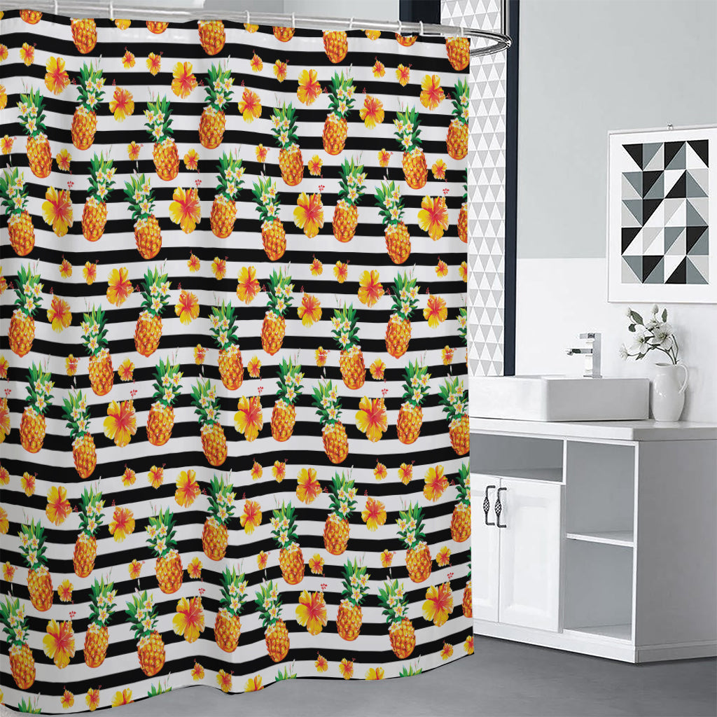 Pineapple And Hibiscus Striped Print Shower Curtain