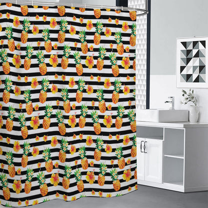 Pineapple And Hibiscus Striped Print Shower Curtain
