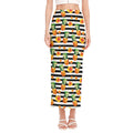 Pineapple And Hibiscus Striped Print Side Slit Maxi Skirt