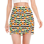 Pineapple And Hibiscus Striped Print Side Slit Mini Skirt