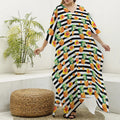 Pineapple And Hibiscus Striped Print Silk V-Neck Kaftan Dress