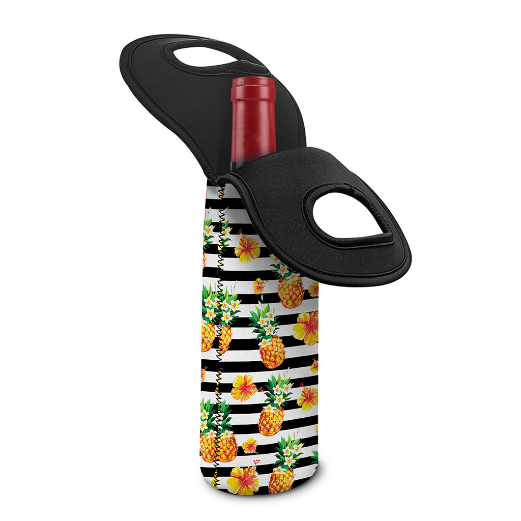 Pineapple And Hibiscus Striped Print Single Neoprene Wine Tote