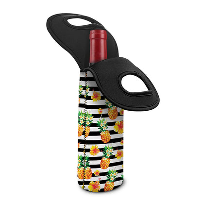 Pineapple And Hibiscus Striped Print Single Neoprene Wine Tote