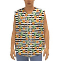 Pineapple And Hibiscus Striped Print Sleeveless Baseball Jersey
