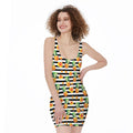 Pineapple And Hibiscus Striped Print Sleeveless Bodycon Dress