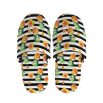 Pineapple And Hibiscus Striped Print Slippers