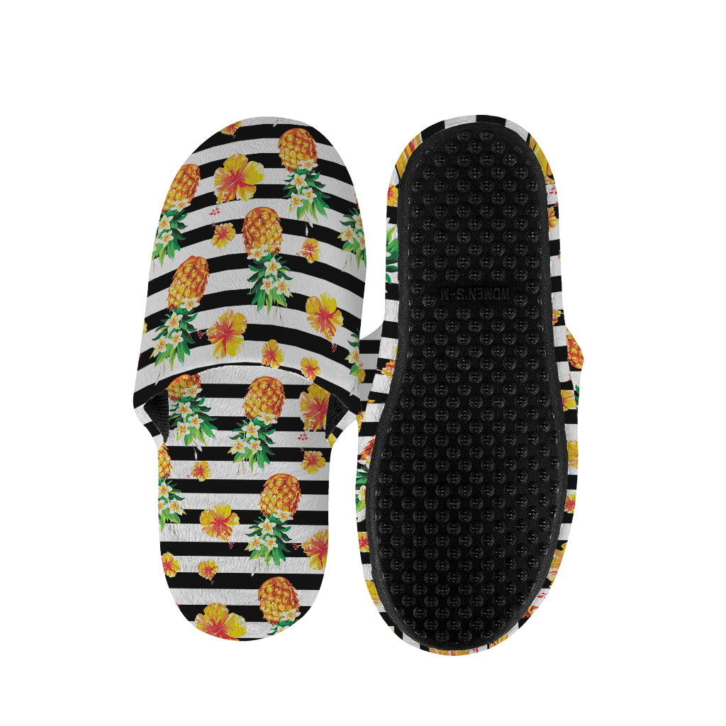 Pineapple And Hibiscus Striped Print Slippers