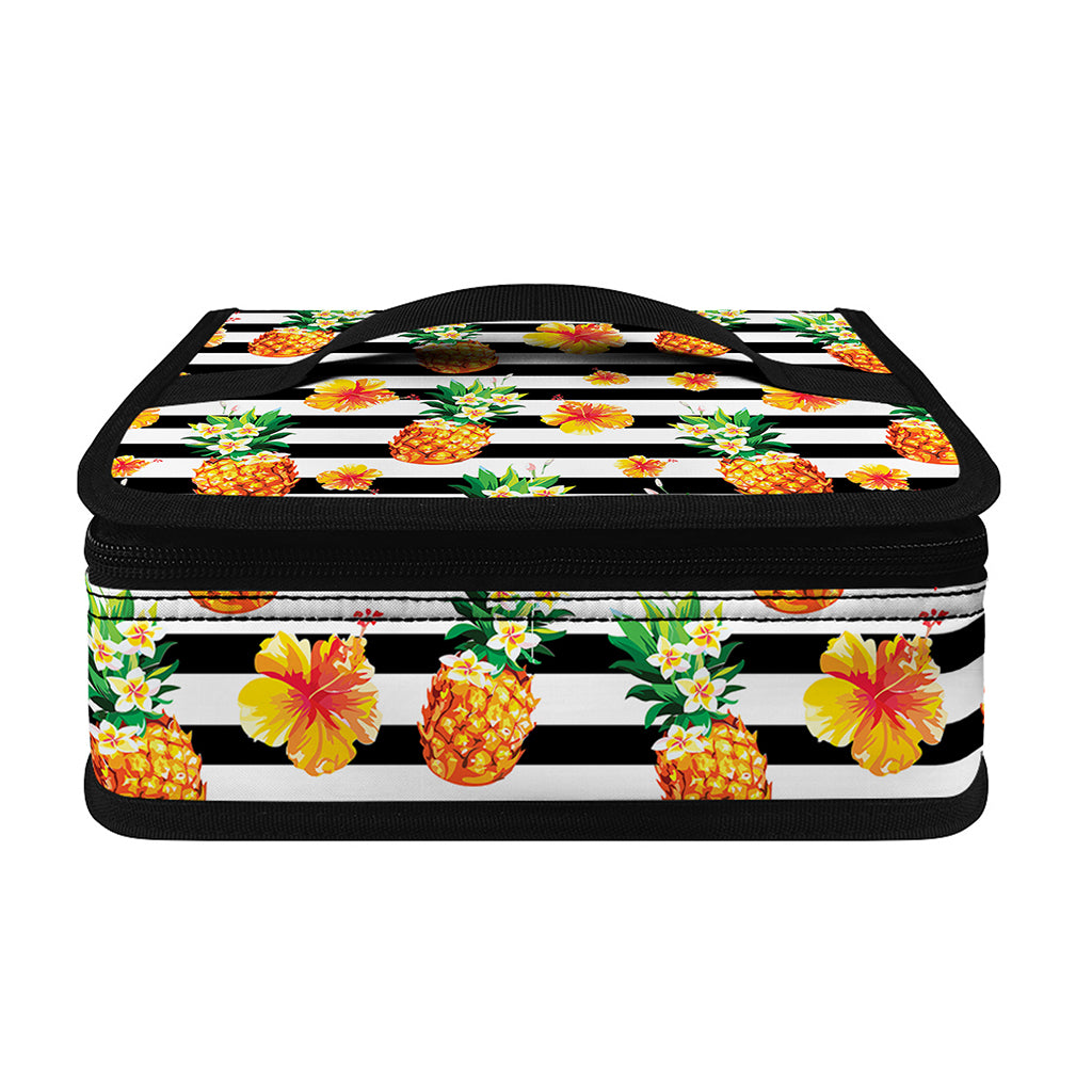Pineapple And Hibiscus Striped Print Small Lunch Bag