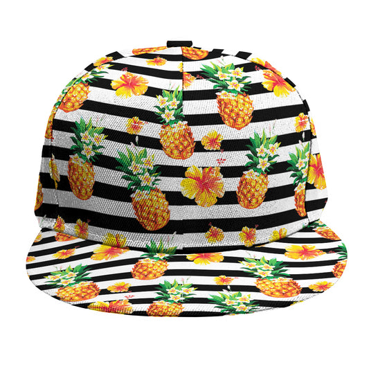 Pineapple And Hibiscus Striped Print Snapback Cap