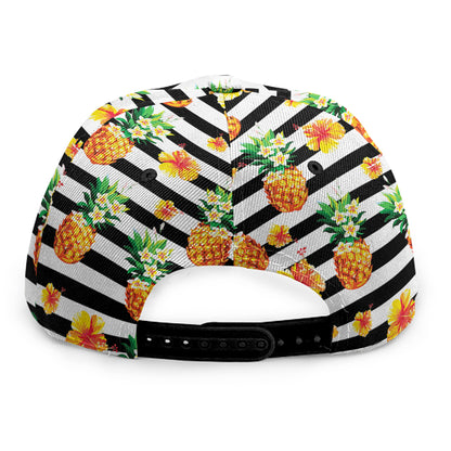 Pineapple And Hibiscus Striped Print Snapback Cap