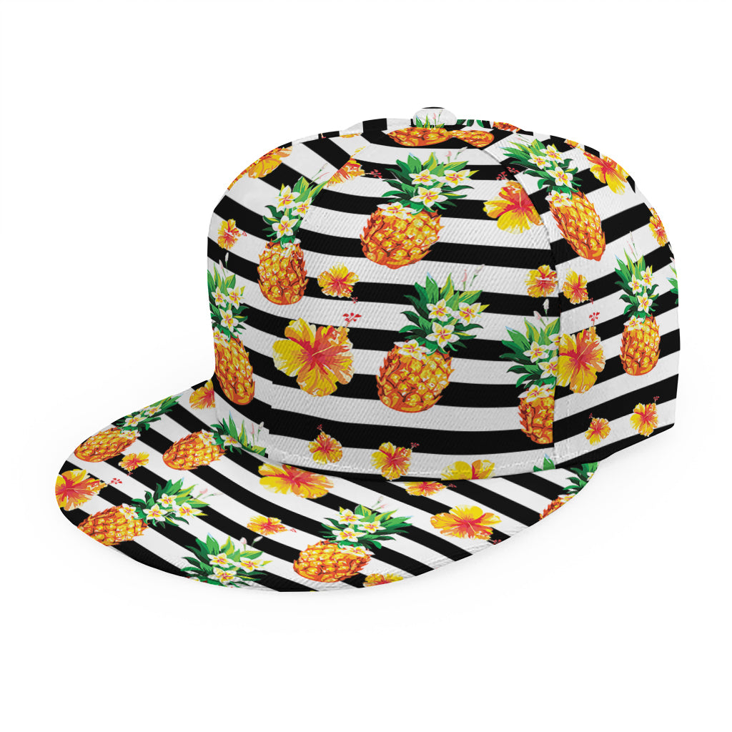 Pineapple And Hibiscus Striped Print Snapback Cap