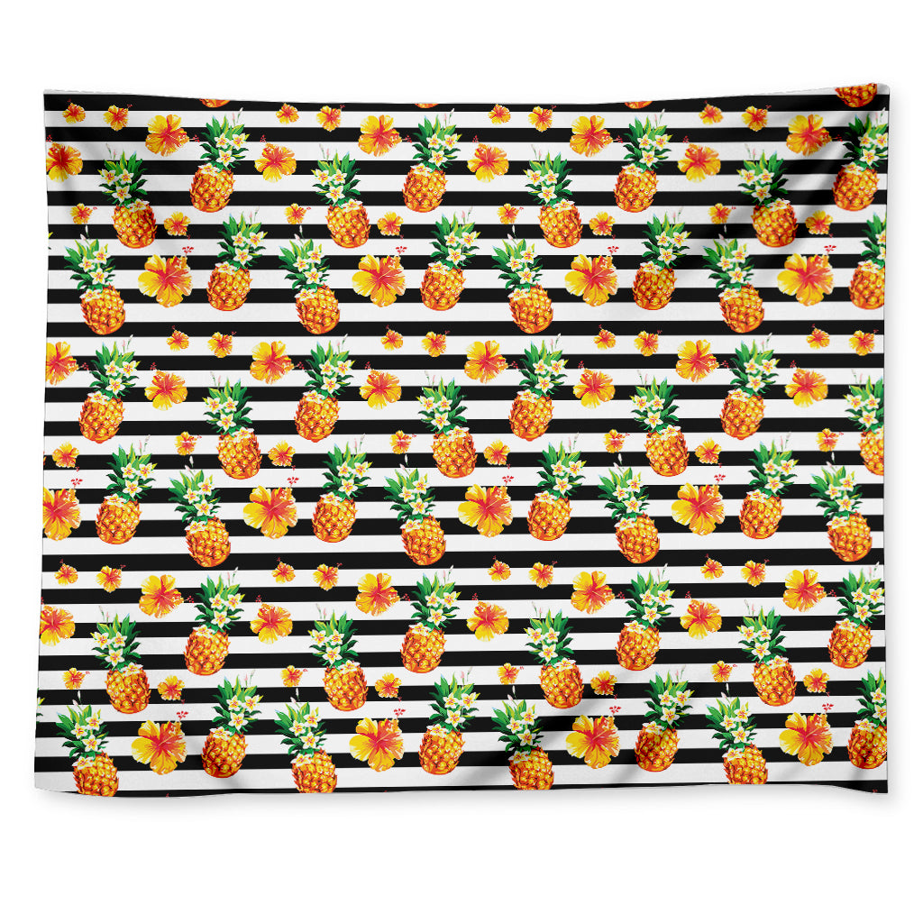 Pineapple And Hibiscus Striped Print Tapestry