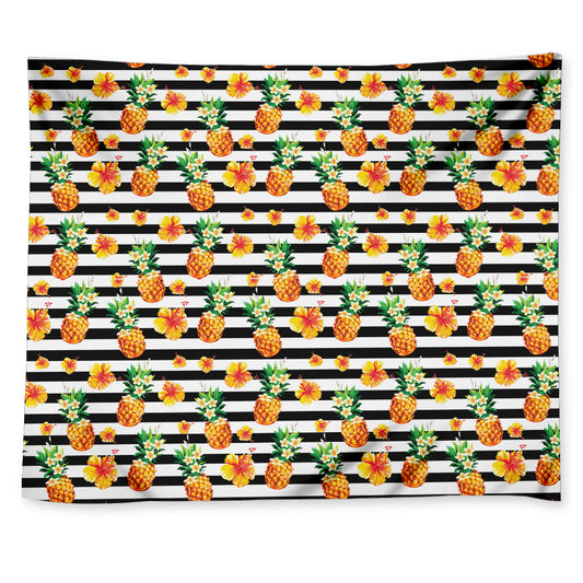 Pineapple And Hibiscus Striped Print Tapestry