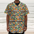 Pineapple And Hibiscus Striped Print Textured Short Sleeve Shirt