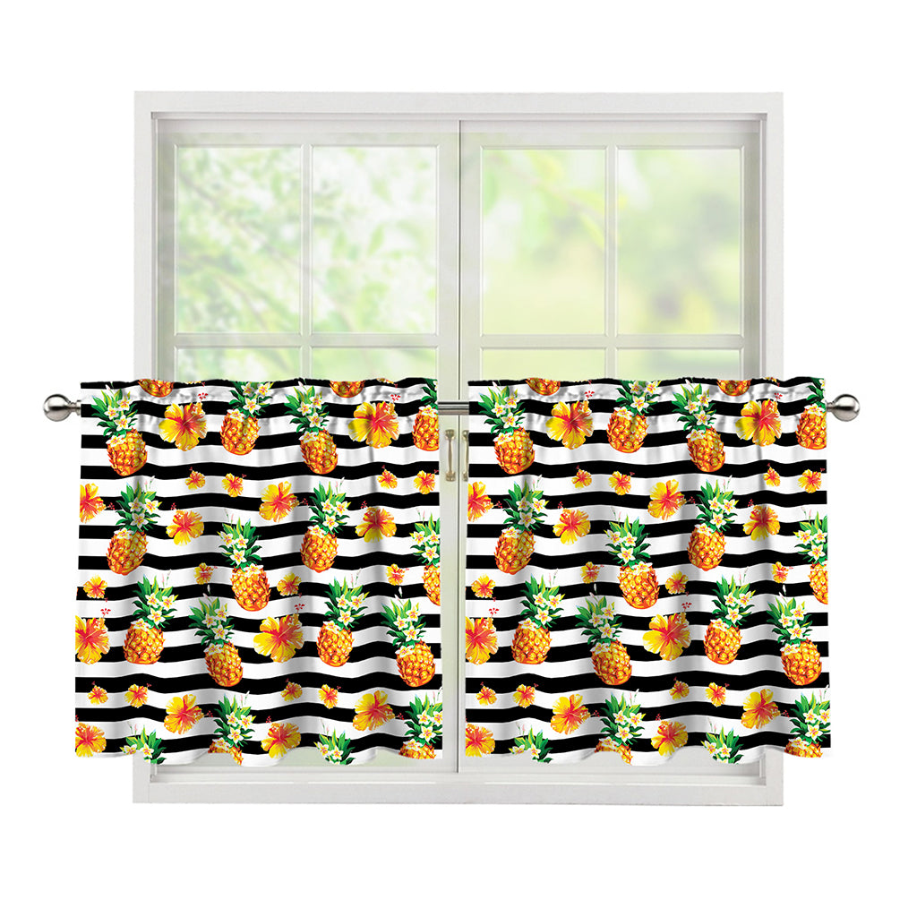 Pineapple And Hibiscus Striped Print Tier Curtains