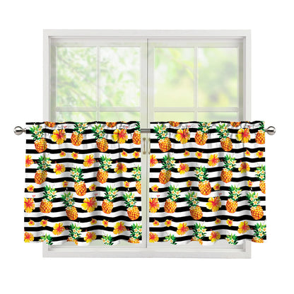 Pineapple And Hibiscus Striped Print Tier Curtains