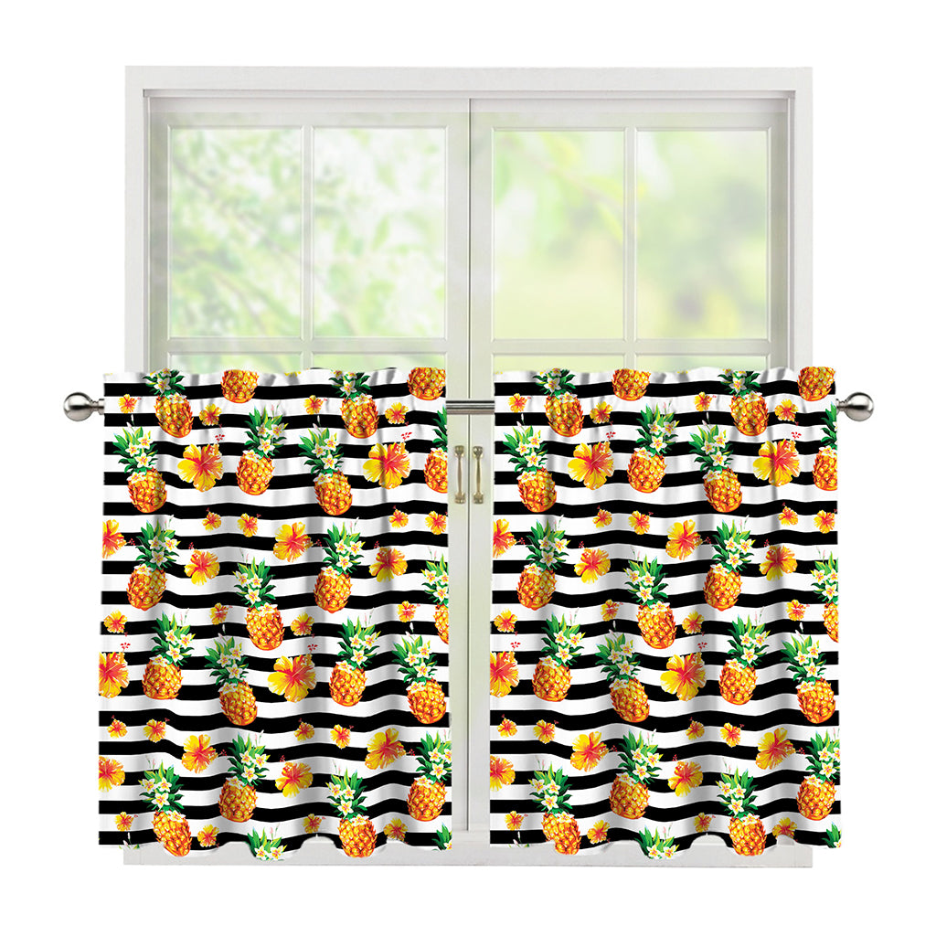 Pineapple And Hibiscus Striped Print Tier Curtains