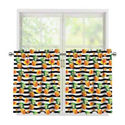 Pineapple And Hibiscus Striped Print Tier Curtains